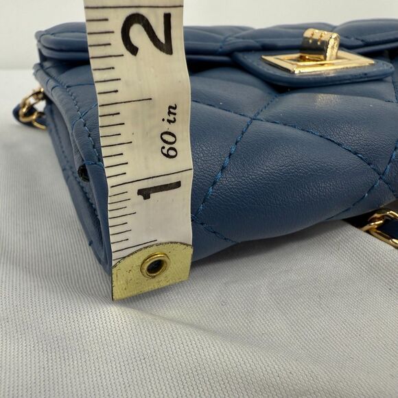 Quilted Chain Mini Purse Blue Ophelia Roe NEW gold chain strap - Picture 12 of 12
